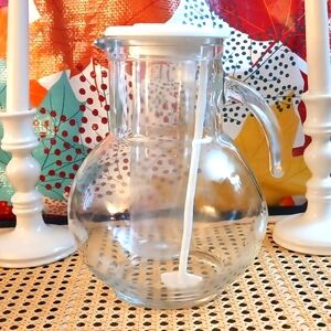 Crate & Barrel Glass Ice Tea/Lemonade Pitcher W/Ice Insert, Made In Italy